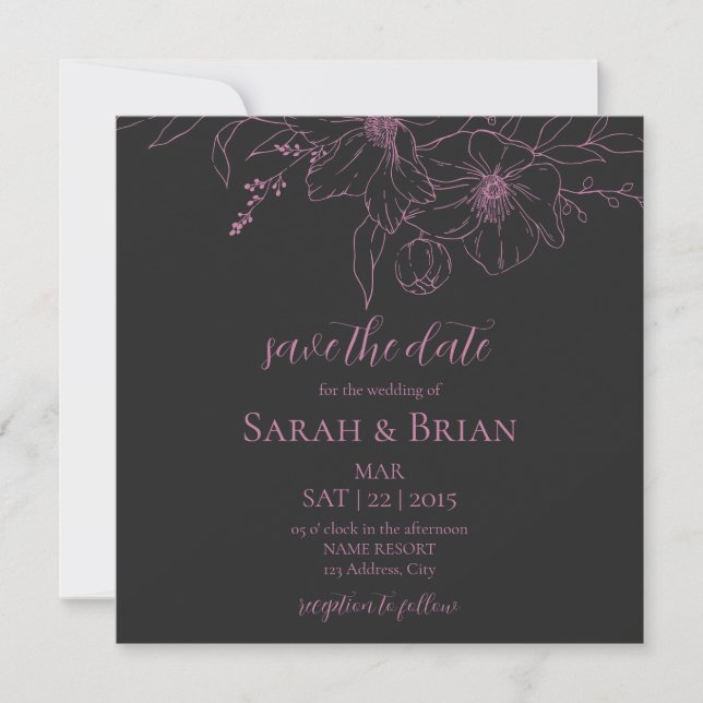 Minimalistisches Schwarzes Rosa Save the Date (Vorderseite)