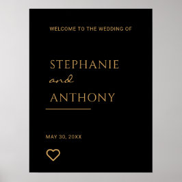 Minimalistisches Schwarzes und Goldenes Herz Moder Poster