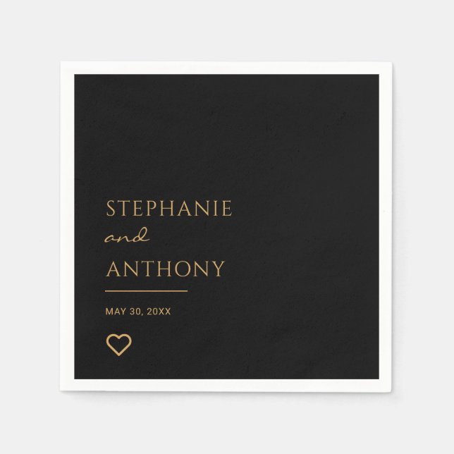 Minimalistisches Schwarzes und Goldenes Herz Moder Serviette (Vorderseite)