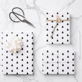 Minimalistisches Schwarzes Weihnachtsbaummuster Geschenkpapier Set