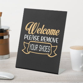 Minimalistisches schwarzes Willkommen Bitte entfer Sockelschild