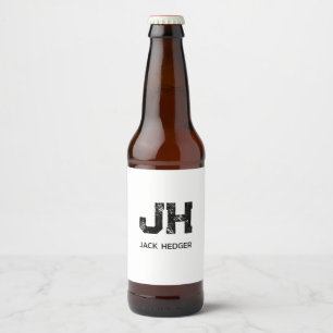 MINIMALISTISCHES SCHWARZES ZWEI-BUCHSTABEN-MONOGRA BIERFLASCHENETIKETT