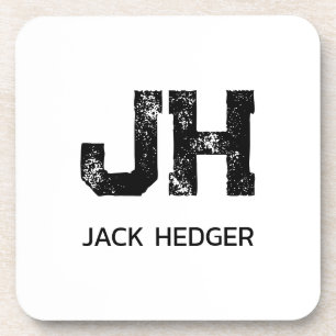 MINIMALISTISCHES SCHWARZES ZWEIBUCHSTABEN-MONOGRAM GETRÄNKEUNTERSETZER