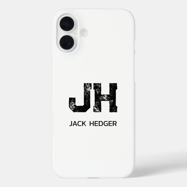 MINIMALISTISCHES SCHWARZES ZWEIBUCHSTABEN-MONOGRAM iPhone 16 PLUS HÜLLE (Rückseite)