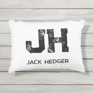 MINIMALISTISCHES SCHWARZES ZWEIBUCHSTABEN-MONOGRAM KISSEN FÜR DRAUßEN