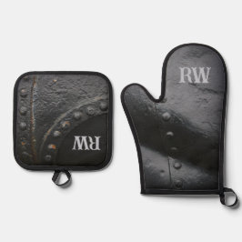 Minimalistisches Schwarzmetall Ofenhandschuh & Topflappen-Set