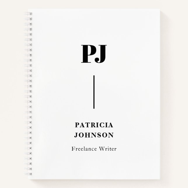 Minimalistisches Schwarzweiß-Monogramm-Notebook Notizbuch (Vorderseite)