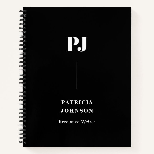 Minimalistisches Schwarzweiß-Monogramm Notizbuch (Vorderseite)