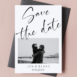 Minimalistisches Schwarzweiß-Skript Save the Date Einladung