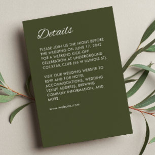 Minimalistisches Script Army Green Wedding Begleitkarte