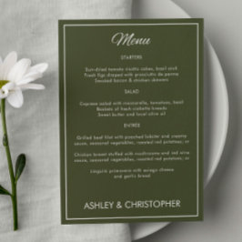 Minimalistisches Script Army Green Wedding Empfang Menükarte