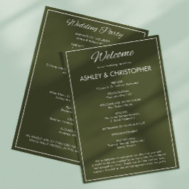 Minimalistisches Script Army Green Wedding Programm