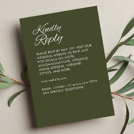 Minimalistisches Script Army Green Wedding RSVP Karte