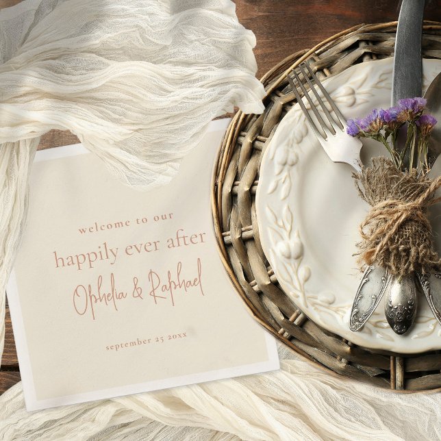 Minimalistisches Script Begrüßung Serviette (Cream with terracotta text napkin)