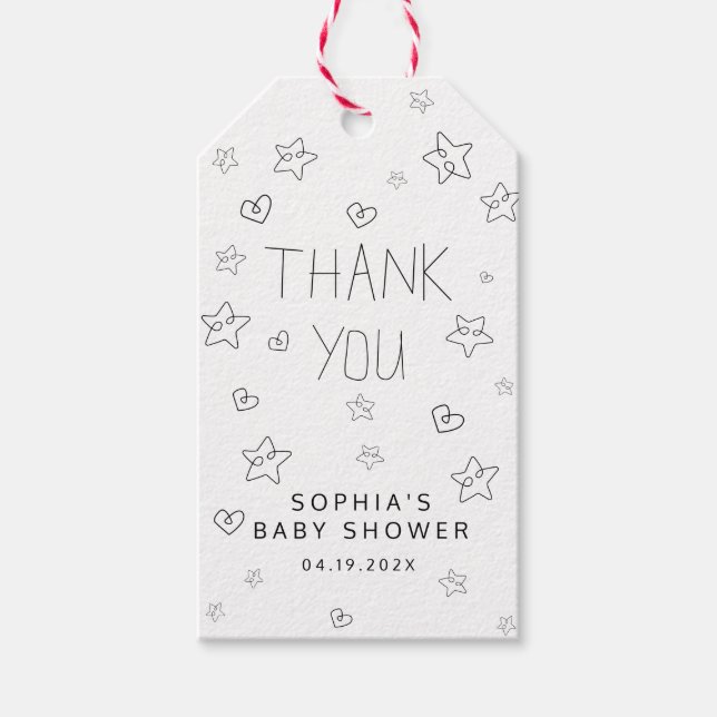 Minimalistisches Script Black Danke Baby Dusche Geschenkanhänger (Vorderseite)