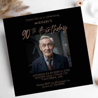 Minimalistisches Script Black & Gold 90. Foto Gebu Einladung