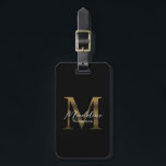 Minimalistisches Script Black Metallic Gold Monogr Gepäckanhänger<br><div class="desc">Minimalistisches Script Black Metallic Gold Monogram Gepäckchen</div>