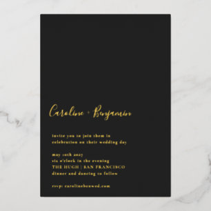 Minimalistisches Script Black Modern Wedding Gold Folieneinladung