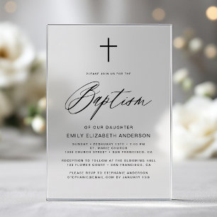 Minimalistisches Script Black Simple Baptisse Acryleinladungen