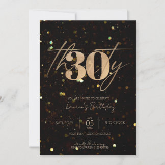 Minimalistisches Script Black und Gold 30. Geburts Einladung