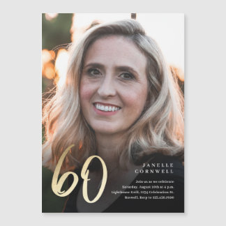 Minimalistisches Script Black und Gold 60. Geburts Magneteinladung