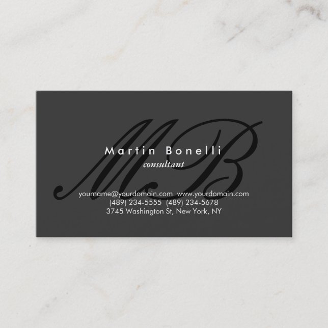 Minimalistisches Script Consultant Graue Visitenka Visitenkarte (Vorderseite)