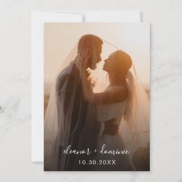 Minimalistisches Script Dusty Blue Foto Wedding Einladung