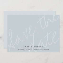Minimalistisches Script Dusty Blue Save the Date C Einladung