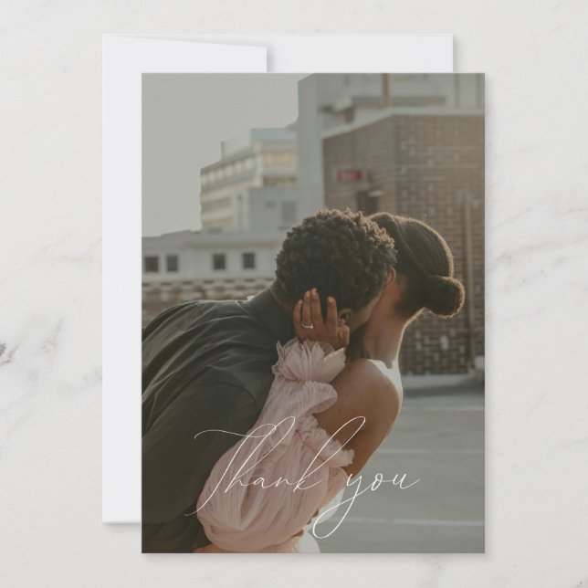 Minimalistisches Script-Flachbildschirm Foto Danke Einladung (Vorderseite)