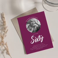 Minimalistisches Script Foto 60. Geburtstag Magent
