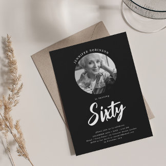 Minimalistisches Script Foto 60. Geburtstag Schwar Einladung