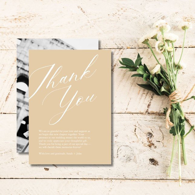 Minimalistisches Script Foto Hochzeit Dankeschön K Dankeskarte (Minimalist Script Photo Wedding Thank You Card)