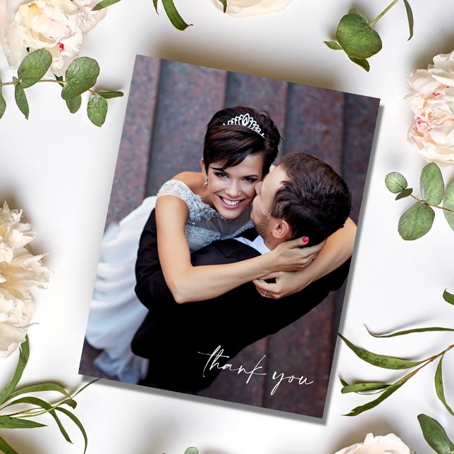 Minimalistisches Script Foto Hochzeit Vielen Dank Postkarte (Minimalist Script Photo Wedding Thank You Postcard)