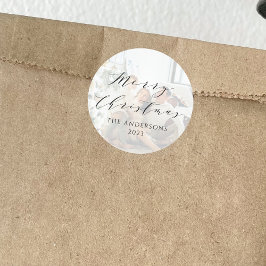 Minimalistisches Script Frohe Weihnachts-Foto-Over Runder Aufkleber