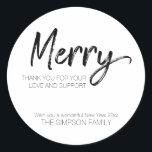 Minimalistisches Script Frory Christmas Elegant Runder Aufkleber<br><div class="desc">Minimalistisches Script Frory Christmas Elegant</div>