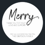 Minimalistisches Script Frory Christmas Elegant Runder Aufkleber<br><div class="desc">Minimalistisches Script Frory Christmas Elegant</div>