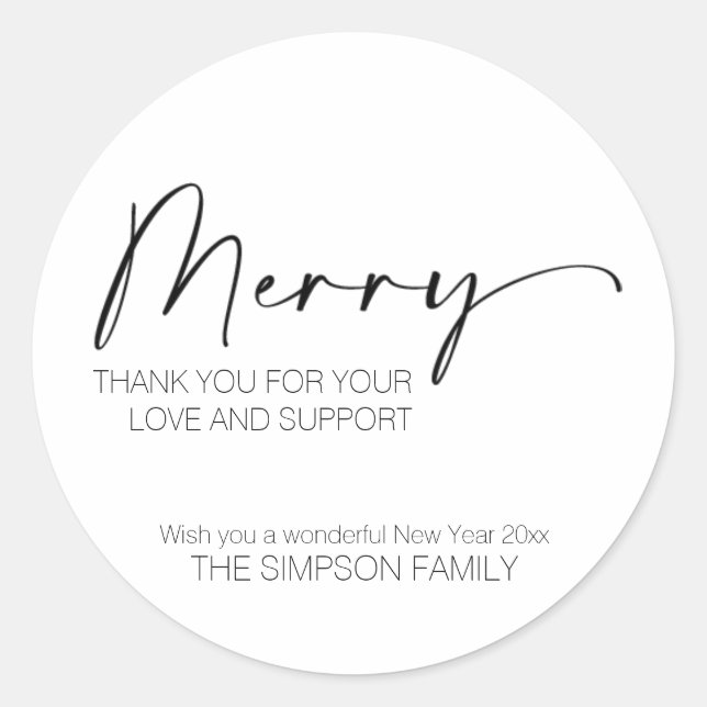 Minimalistisches Script Frory Christmas Elegant Runder Aufkleber (Vorderseite)