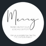 Minimalistisches Script Frory Christmas Elegant Runder Aufkleber<br><div class="desc">Minimalistisches Script Frory Christmas Elegant</div>