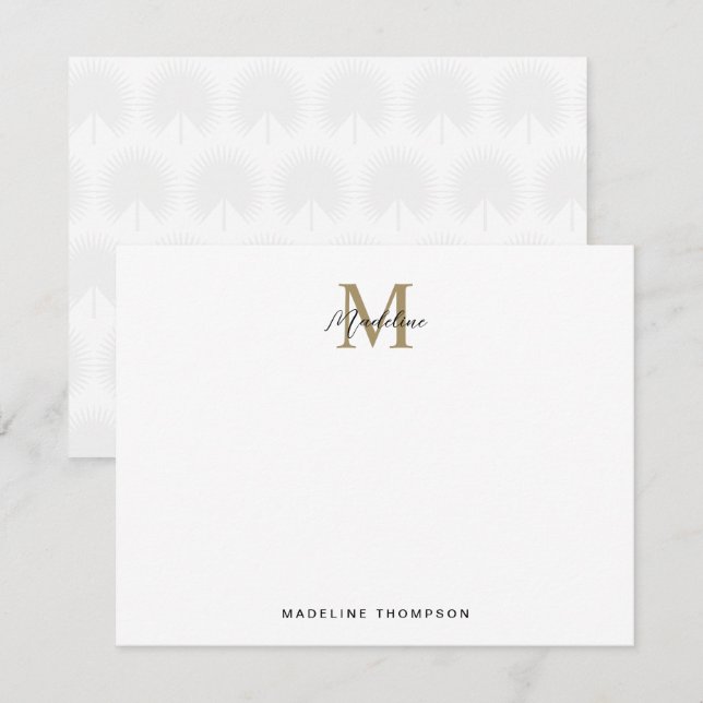 Minimalistisches Script Gold Anahaw-Blätter Monogr Mitteilungskarte (Vorne/Hinten)