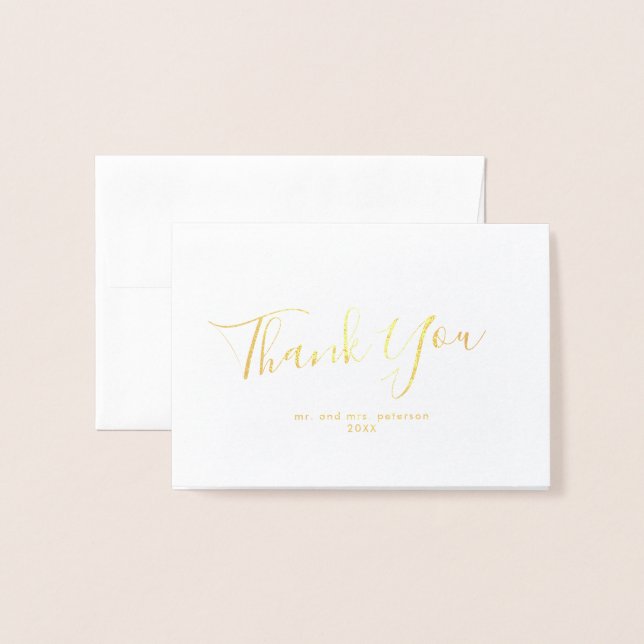 Minimalistisches Script Gold Foil Mini Wedding Vie Folienkarte (Vorderseite mit Umschlag)
