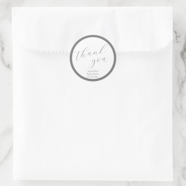 Minimalistisches Script Gray Baby Dusche Runder Aufkleber (Tasche)