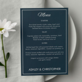 Minimalistisches Script Gunmetal Blue Wedding Empf Menükarte