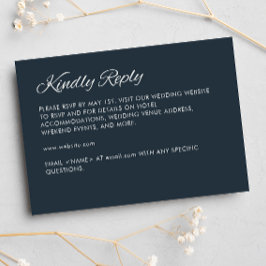 Minimalistisches Script Gunmetal Blue Wedding RSVP Karte