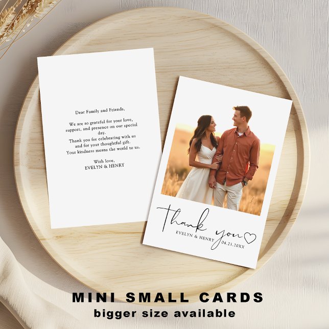 Minimalistisches Script Heart Foto Mini Vielen Dan Mitteilungskarte (Von Creator hochgeladen)