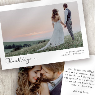 Minimalistisches Script Heart Wedding Foto Dankeskarte