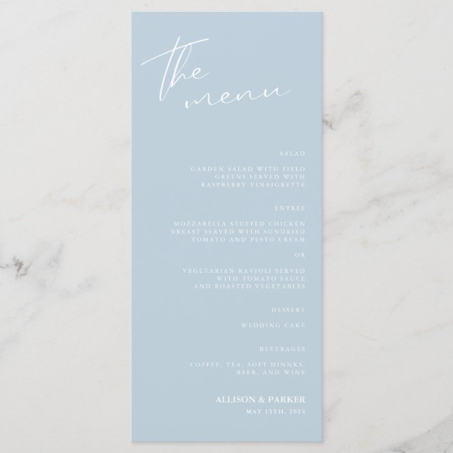 Minimalistisches Script-Hochzeitsmenü Menükarte (Vorderseite)
