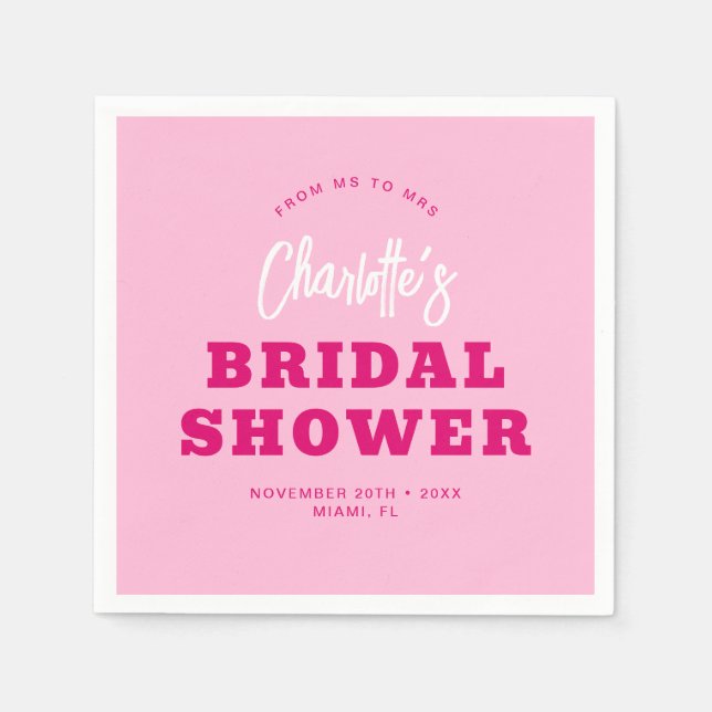 Minimalistisches Script Hot Pink Brautparty Stilvo Serviette (Vorderseite)
