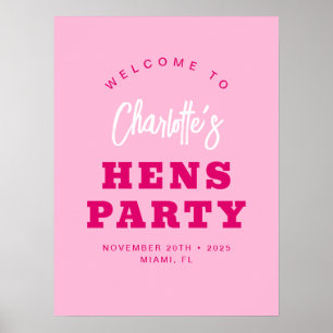Minimalistisches Script Hot Pink Hens Partys Welco Poster