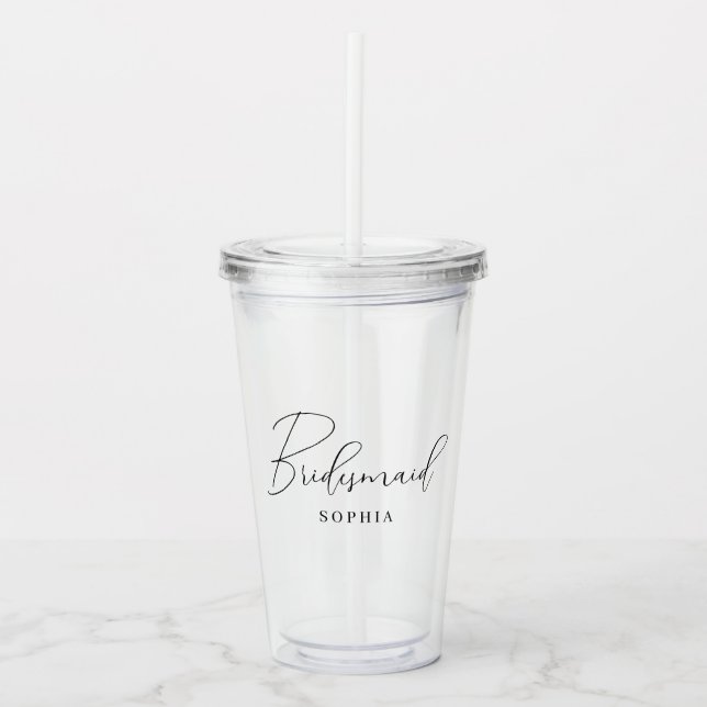 Minimalistisches Script-Kalligrafie Bridesmaid-Ges Acryltrinkbecher (Vorderseite)