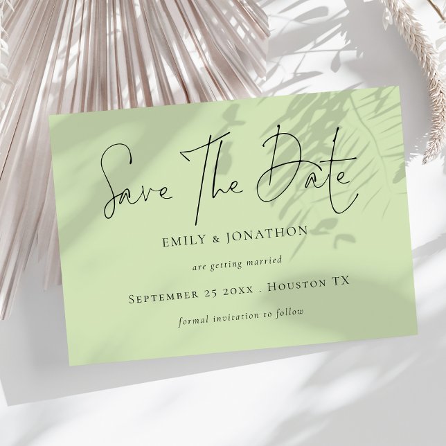 Minimalistisches Script Limon Creme Green Save the Save The Date (Von Creator hochgeladen)